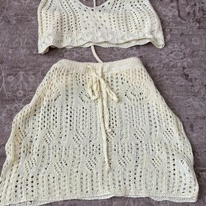 Cream Crochet Top and Skirt Set